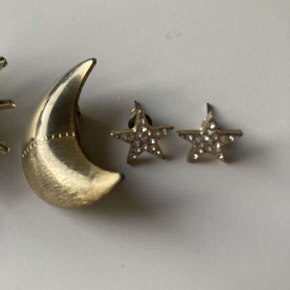 Vintage Gold Tone Celestial Brooch Earrings Lot Sun Crescent Moon Star READ DESC - Picture 3 of 16